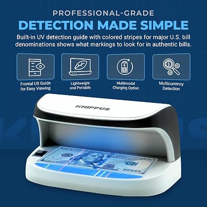 K410 Counterfeit Bill Detector Professional, High Intensity UV LED Counterfeit Money, ID & Credit Cards Verifier