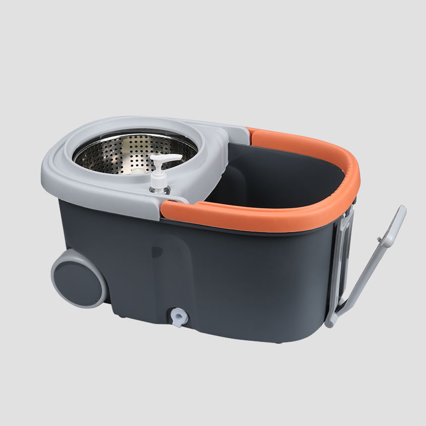 Vintage Spining Mop Bucket 2 Wheels Foot Pedal 1400ml Capacity Stainless Steel Microfiber Telescopic