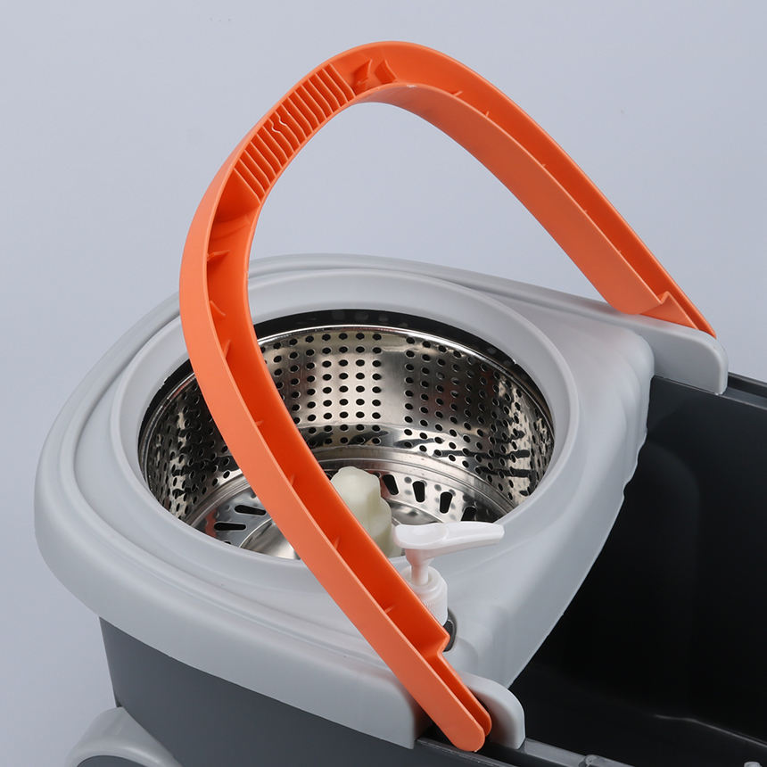 Vintage Spining Mop Bucket 2 Wheels Foot Pedal 1400ml Capacity Stainless Steel Microfiber Telescopic